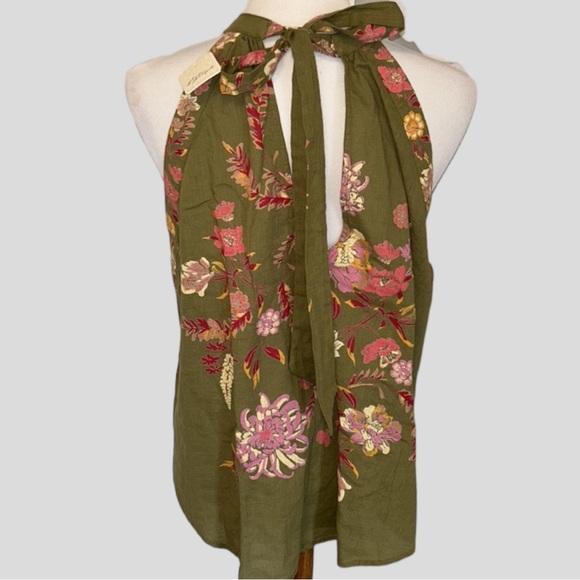 Free People Emily Floral Handkerchief Halter Top Womens Small Mossy Green NWT - Picture 5 of 8